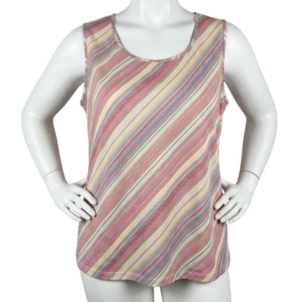 Apostrophe Tank Top Plus 16 18W Pink Yellow Blue Striped Sleeveless Y2K Preppy
